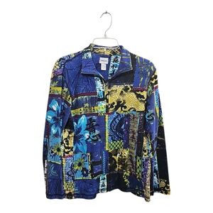 Vintage Rare Chico’s Patchwork Zip Up Jacket Top Asian Art Crinkle Y2K Size 1